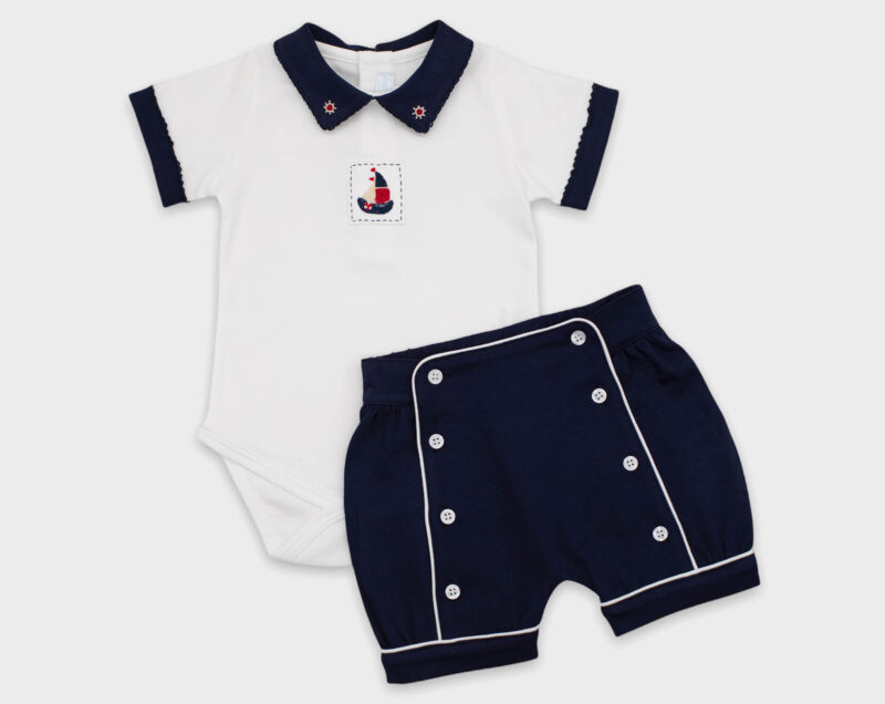 BODY CON SHORT BARCO - BLANCO / AZUL - Imagen 2