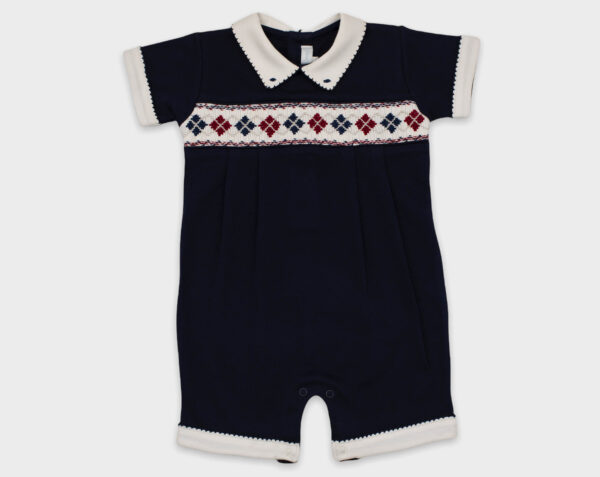ENTERIZO CORTO SMOCK ROMBOS AZUL MARINO