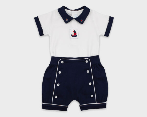 BODY CON SHORT BARCO - BLANCO / AZUL