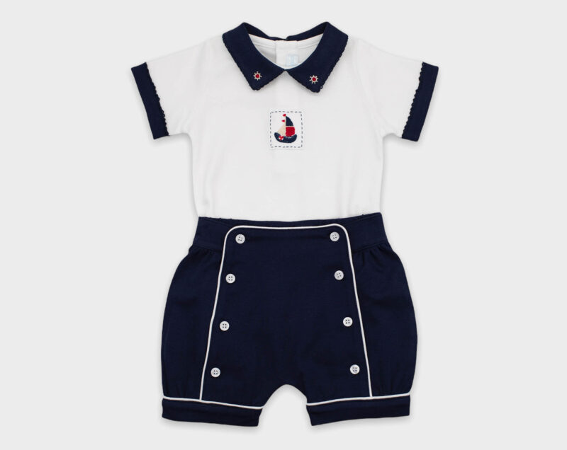 BODY CON SHORT BARCO - BLANCO / AZUL
