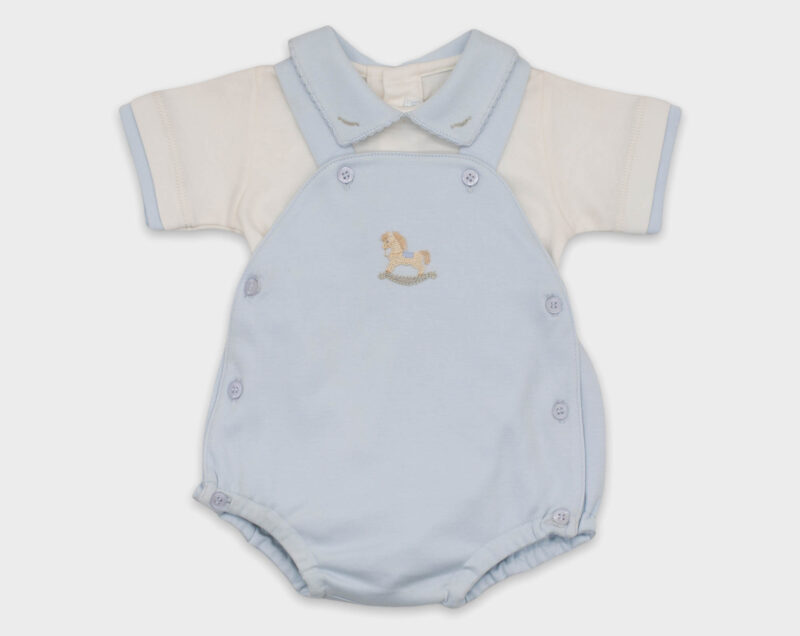 BODY CON JARDINERO CABALLO - BLANCO / CELESTE