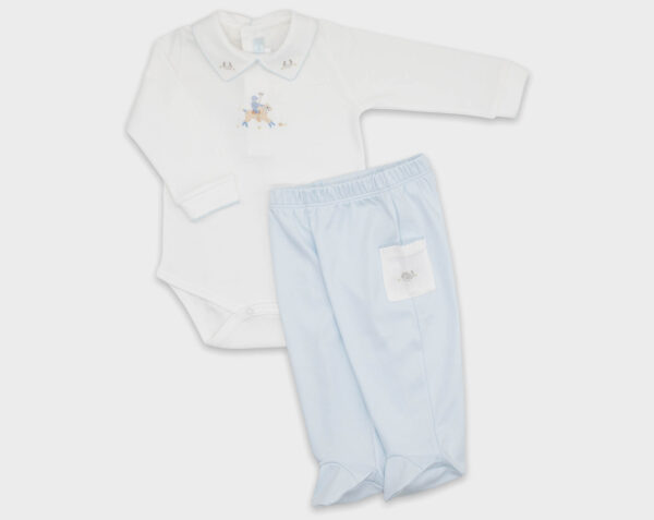 BODY CON PANTALÓN CABALLO POLO - BLANCO / CELESTE