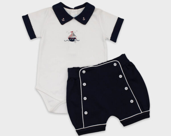 BODY CON SHORT BARCO - BLANCO / AZUL MARINO