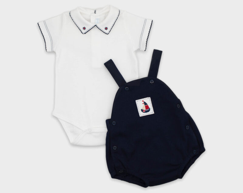 BODY CON JARDINERO BARCO - BLANCO / AZUL - Imagen 2