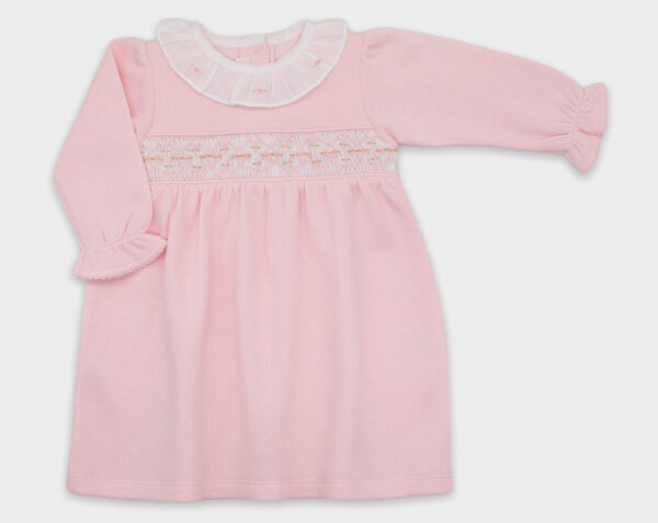 VESTIDO SMOCK PUNTO ROMA ROSA