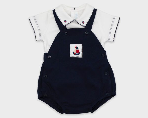 BODY CON JARDINERO BARCO - BLANCO / AZUL