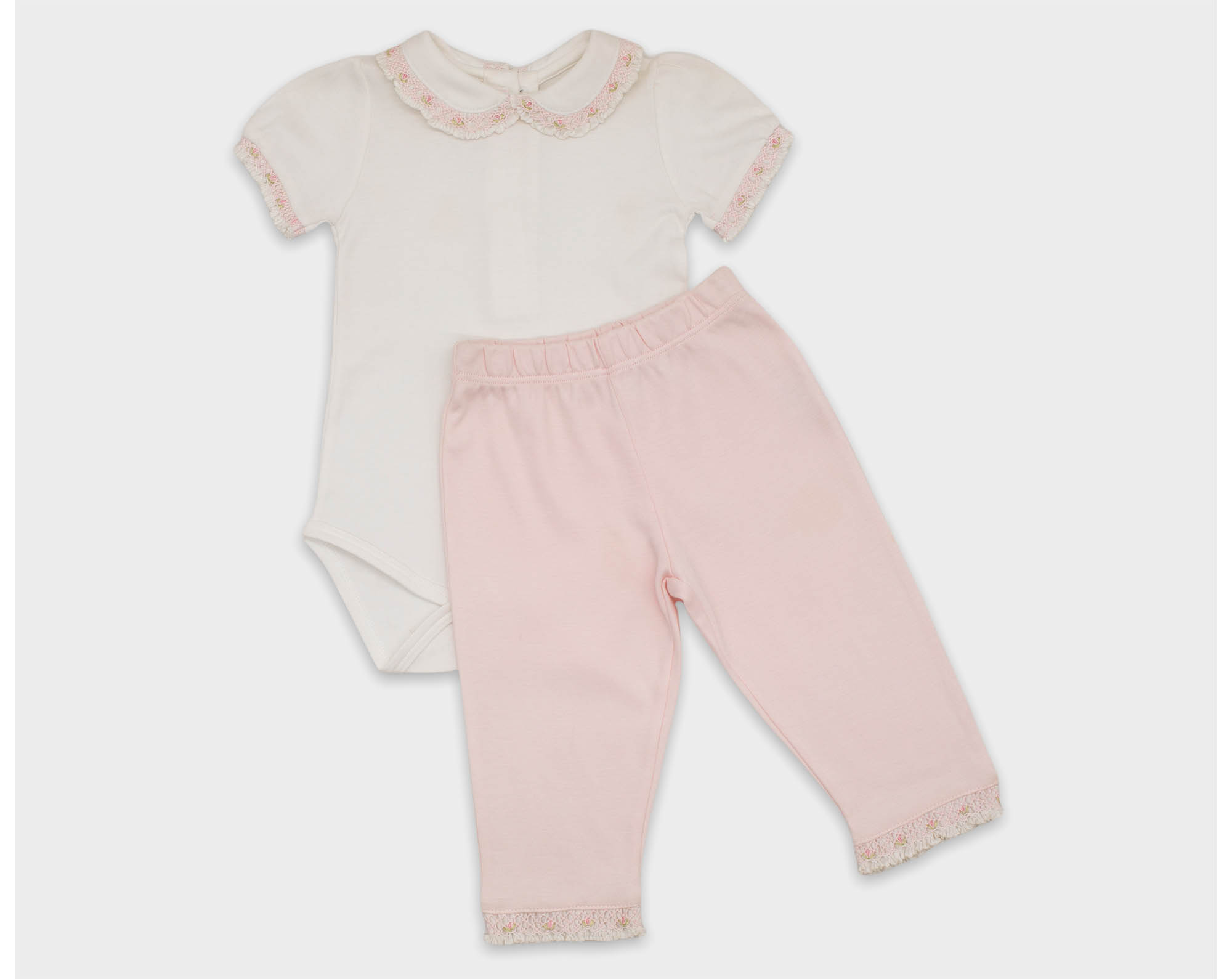 BODY CON PANTALÓN SMOCK TULIPANES - BLANCO