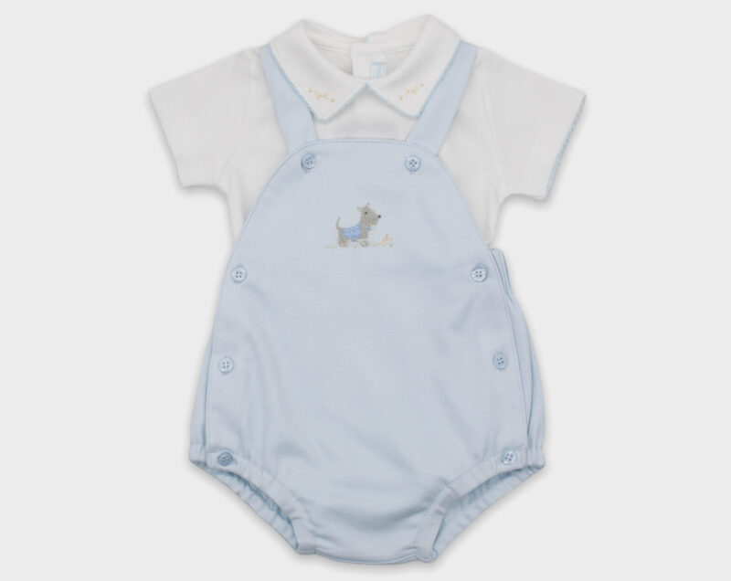 BODY CON JARDINERO PERRO SCHNAUZER - BLANCO / CELESTE