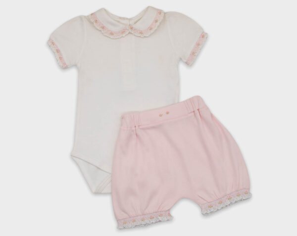 BODY CON SHORT SMOCK TULIPANES - BLANCO / ROSA