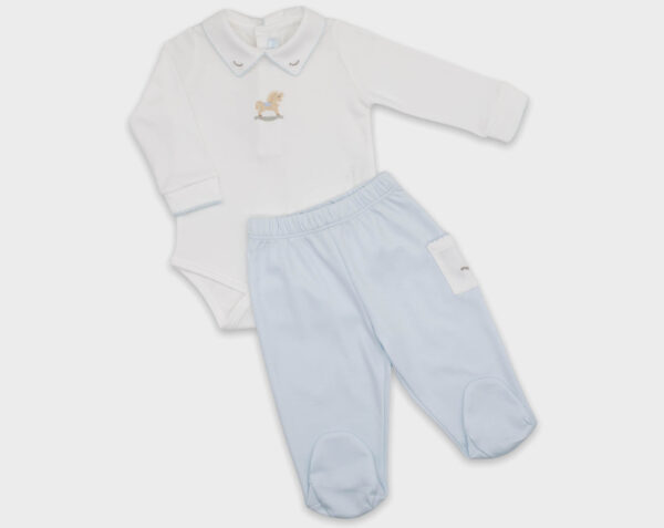 BODY CON PANTALÓN CABALLO - BLANCO / CELESTE