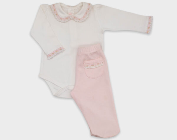 BODY CON PANTALÓN SMOCK TULIPANES - BLANCO / ROSA
