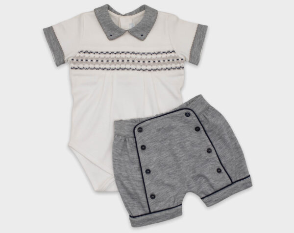 BODY CON SHORT SMOCK GRIS NIÑO - BLANCO / GRIS