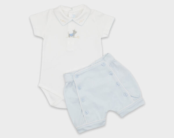 BODY CON SHORT PERRO SCHNAUZER - BLANCO / CELESTE